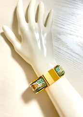 Vintage Hermes cloisonne enamel golden click and clack Flacon bangle with lion couple design. 050510ra2