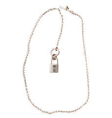 Vintage HERMES silver chain necklace with padlock key charm. Classic 925 silver jewelry piece from Hermes. 050601ya1