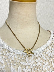 W3. Vintage Yves Saint Laurent golden YSL logo and heart crystal necklace. Must have jewelry piece. 050611ya