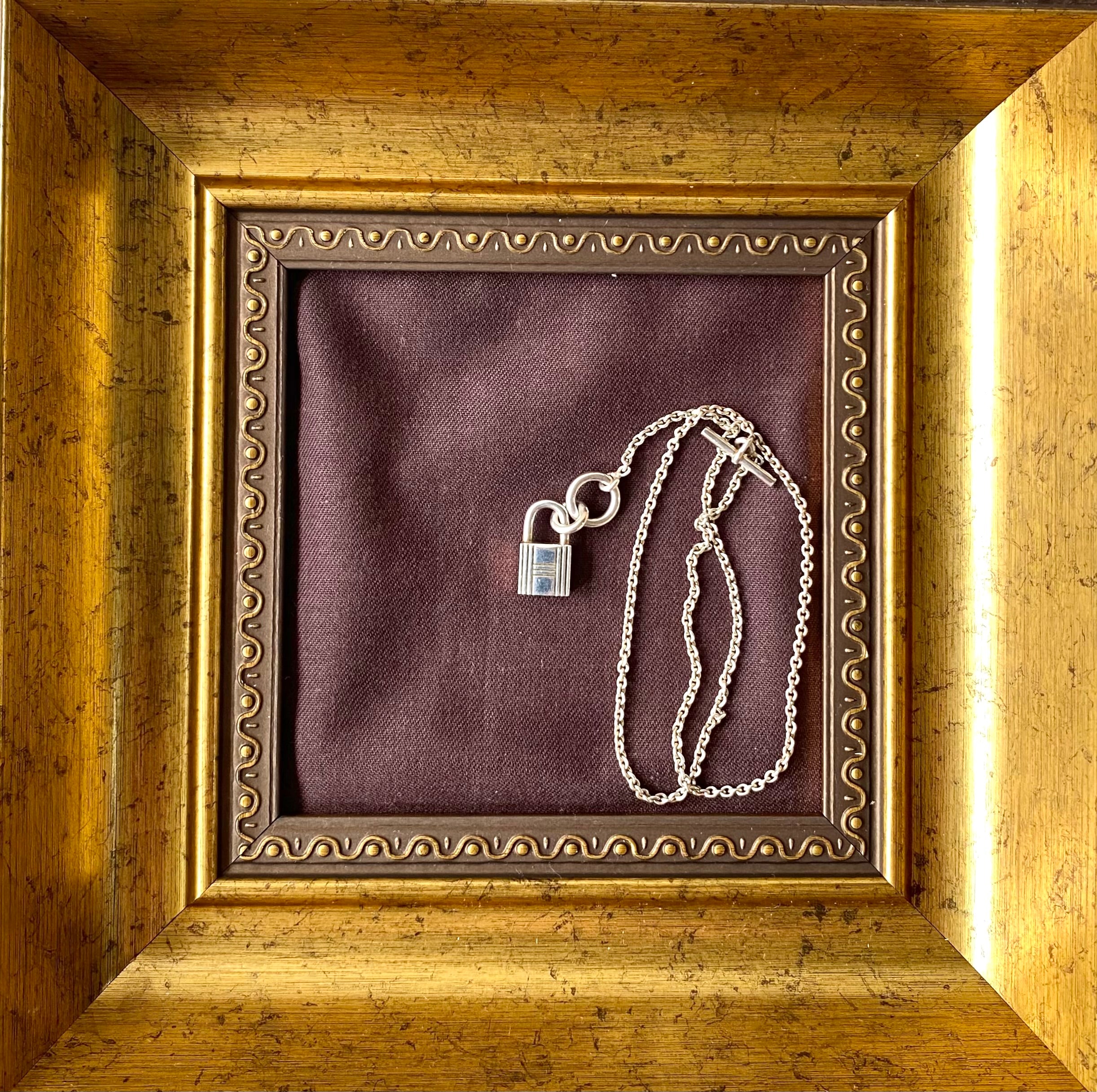 Vintage HERMES silver chain necklace with padlock key charm. Classic 925 silver jewelry piece from Hermes. 050601ya1