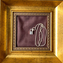 Vintage HERMES silver chain necklace with padlock key charm. Classic 925 silver jewelry piece from Hermes. 050601ya1