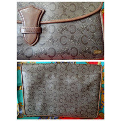 Vintage CELINE brown beige classic C logo and carriage pattern clutch bag, mini document case with leather trimmings. 050320r15