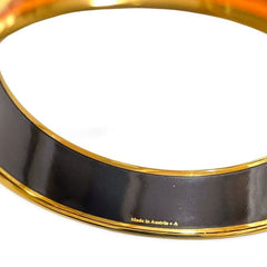 Vintage Hermes cloisonne enamel golden bangle with lion couple design. Classic Hermes GM bracelet. 051101ya