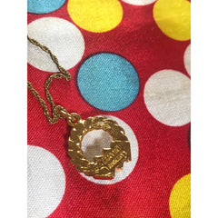 Vintage LANVIN golden skinny chain necklace with golden round pendant top. Clear crystals and green glass stone. Perfect gift. 050407r4