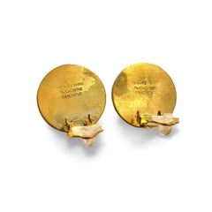 Vintage HERMES golden logo embossed genuine shell earrings. Classic jewelry piece. Bijouterie Fantaisie. Shines like aurora. 060226yob