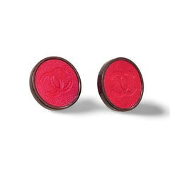 Vintage CHANEL pink and purple frame earrings with CC mark. Mod and chic jewelry. 060123ac1