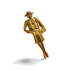 Vintage CHANEL Gold tone brooch in Chanel mademoiselle figure. Classic pin brooch. 040104m1