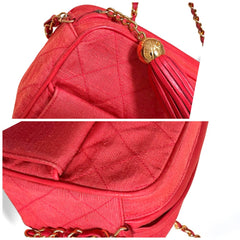 Vintage CHANEL red woven canvas camera bag style shoulder bag with a tassel and CC mark. Rare masterpiece. 060130ac5
