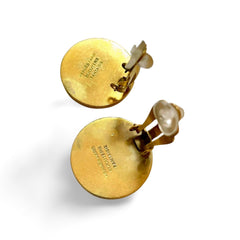 Vintage HERMES golden logo embossed genuine shell earrings. Classic jewelry piece. Bijouterie Fantaisie. Shines like aurora. 060226yob