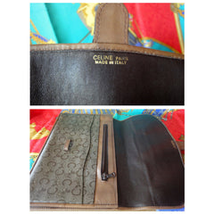 Vintage CELINE brown beige classic C logo and carriage pattern clutch bag, mini document case with leather trimmings. 050320r15