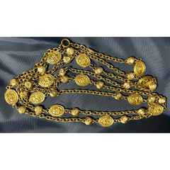 Vintage CHANEL chain and crystal glass necklace with medal CC mark charms. Can wear in double and triple. 0411211