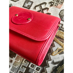 Vintage Karl Lagerfeld mini red clutch shoulder bag with round logo motif. Rare and beautiful purse. 050406r9