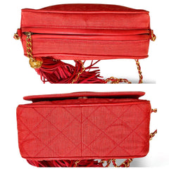 Vintage CHANEL red woven canvas camera bag style shoulder bag with a tassel and CC mark. Rare masterpiece. 060130ac5