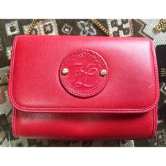 Vintage Karl Lagerfeld mini red clutch shoulder bag with round logo motif. Rare and beautiful purse. 050406r9