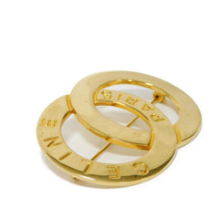 W5 Vintage Celine golden brooch in double circle, round motif with embossed logo. Great vintage gift. Can be a scarf pin. 050929ya1