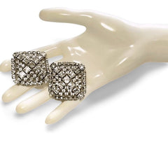 Vintage Yves Saint Laurent large square shape silver earrings with crystals. Must have gorgeous jewelry piece. 060402ac3