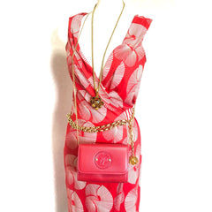 Vintage Karl Lagerfeld mini red clutch shoulder bag with round logo motif. Rare and beautiful purse. 050406r9