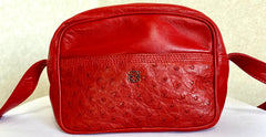 Vintage LOEWE red genuine ostrich and nappa leather bag style shoulder bag with metal logo motif. Rare masterpiece. 050531yc2
