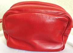 Vintage LOEWE red genuine ostrich and nappa leather bag style shoulder bag with metal logo motif. Rare masterpiece. 050531yc2