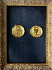 Vintage HERMES gold tone round earrings with Pegasus. 3cm width. Fabulous jewelry piece back in the old era. 050610ya