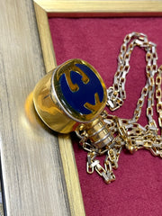 W2 80’s vintage Gucci golden chain long necklace with navy motif perfume bottle. Rare Gucci vintage jewelry. 050527ya1