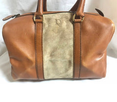 Vintage 70's Christian Dior Bagages camel brown mini duffle purse. Unisex bag in suede trimming. Dior logo jacquard interior. 050425r2