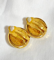 W2 Vintage CHANEL gold tone round earrings with 3D CC mark. Classic vintage Chanel jewelry. 041205an6