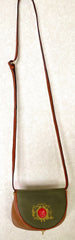Vintage Bottega Veneta brown and khaki fisherman style shoulder bag with gold embroidery and red motif. No 585 of limited edition. 050409ya