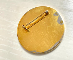 Vintage CHANEL red and gold round CC brooch. Hat, scarf, jacket. Great gift. 050619ya