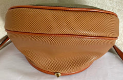 Vintage Bottega Veneta brown and khaki fisherman style shoulder bag with gold embroidery and red motif. No 585 of limited edition. 050409ya