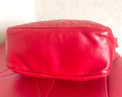 Vintage LOEWE red genuine ostrich and nappa leather bag style shoulder bag with metal logo motif. Rare masterpiece. 050531yc2