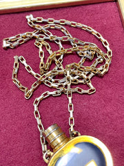 W2 80’s vintage Gucci golden chain long necklace with navy motif perfume bottle. Rare Gucci vintage jewelry. 050527ya1