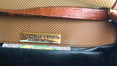 Vintage Bottega Veneta brown and khaki fisherman style shoulder bag with gold embroidery and red motif. No 585 of limited edition. 050409ya