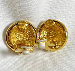 W2 Vintage CHANEL gold tone round earrings with 3D CC mark. Classic vintage Chanel jewelry. 041205an6