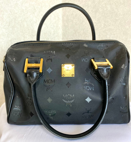 MINT. Vintage MCM brown monogram duffle bag, speedy bag. Unisex use purse  at 1stDibs