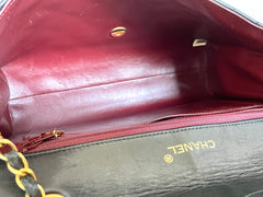 Vintage Chanel black lambskin chain 2.55 shoulder bag with gold chain. Unique hexagon shaped flap. 0407012