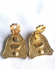 Vintage ESCADA navy and golden flag design earrings. Beautiful vintage jewelry.