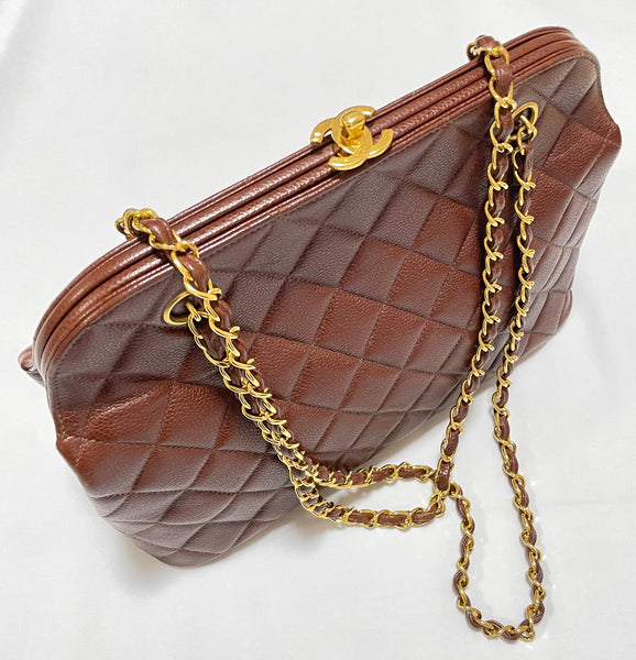 RDC12869 Authentic Chanel Brown Caviar Leather CC Turnlock Tote