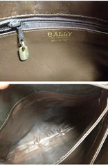 Vintage Bally darkbrown and khaki smooth and suede leather woven combination handbag purse with golden B logo motif. 050323re2