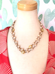 Vintage CHANEL clear gripoix and faux pearl necklace, long necklace. R0110115