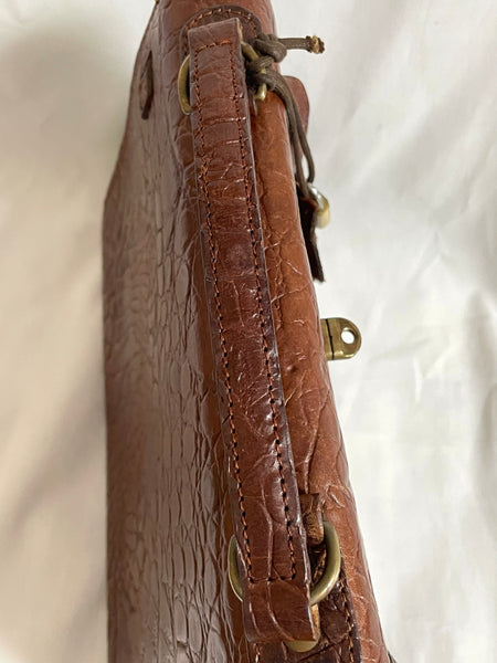 Vintage Mulberry brown croc embossed leather speedy bag style handbag. Classic unisex purse by Roger Saul. Must have bag. 050330re4