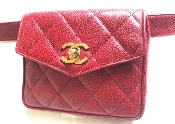 Vintage CHANEL 2.55 red caviar waist bag, fanny pack with belt and gol – ***where you can find your favorite designer vintages.....authentic, affordable, and lovable....