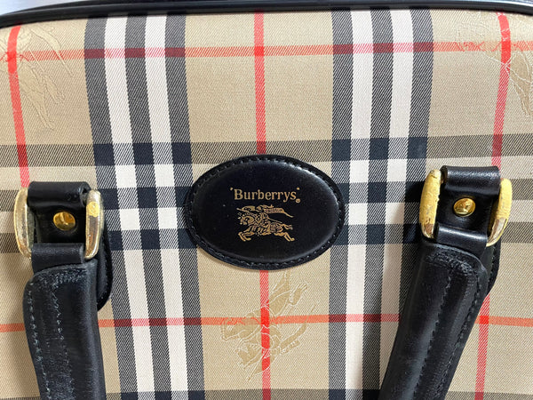Vintage Burberry Classic Beige Nova Check Fabric Handbag With 