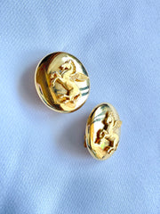 W2 Vintage HERMES gold tone round earrings with Pegasus. Fabulous jewelry piece back in the old era. 050328ac2