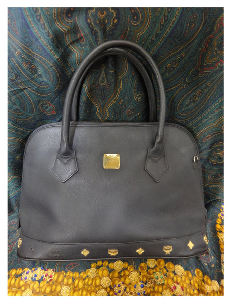 Vintage MCM black bolide style bag with gold tone metal studded charms –  eNdApPi ***where you can find your favorite designer  vintages..authentic, affordable, and lovable.