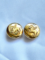 W2 Vintage HERMES gold tone round earrings with Pegasus. Fabulous jewelry piece back in the old era. 050328ac2