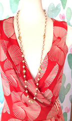 Vintage CHANEL clear gripoix and faux pearl necklace, long necklace. R0110115