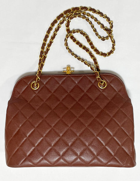 CHANEL Caviar Leather Phone Messenger Bag Brown