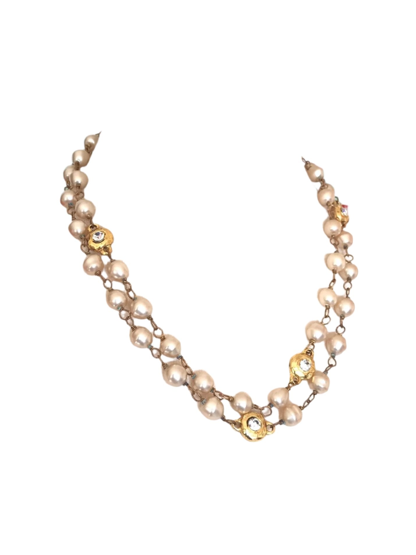 Vintage CHANEL clear gripoix and faux pearl necklace, long necklace. R0110115