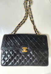 80's vintage Chanel black 2.55 shoulder bag with circle CC flap design. Rare piece from the era. 0410283
